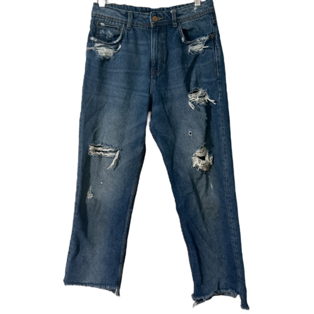 Zara ripped raw hem straight leg jeans 6